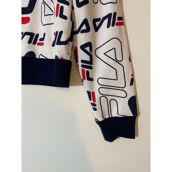 Fila Sweatshirt Top Large Crop Logo Spell Out Crew Neck Long Sleeve Cotton Blend - Picture 5 of 7